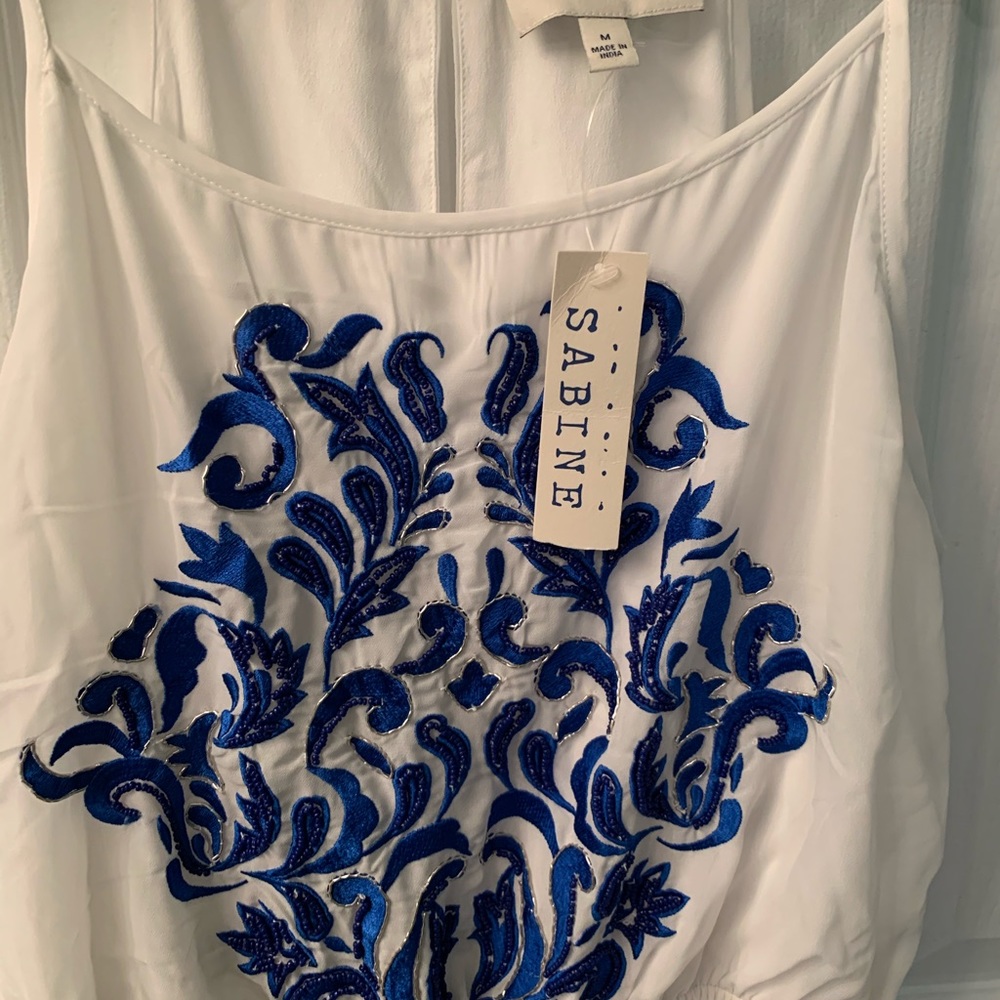 Sabine white maxi dress with blue beadwork - Picture 3 of 6